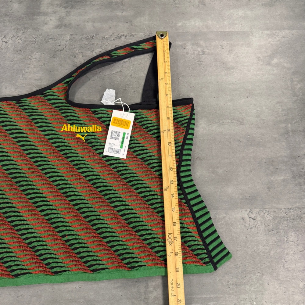 Puma Top Womens L Ahluwalia T7 Top Archive Green Red One Shoulder Knit NEW - Picture 7 of 11